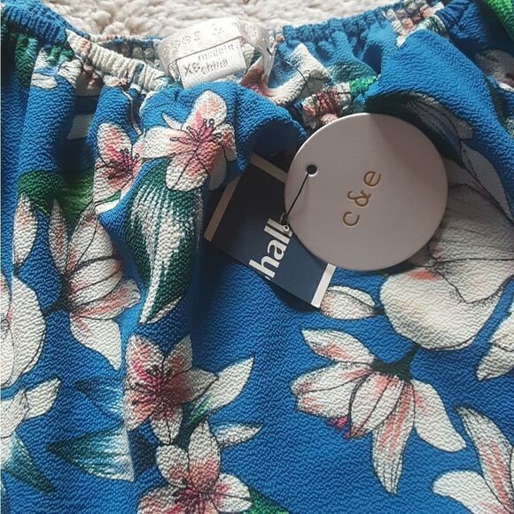 COOPER & ELLA Top Floral Blue Ruffle Top NEW Size XS - Picture 4 of 5